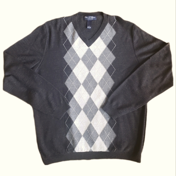 Davis & Squire Mens Extra Fine Merino Wool V-Neck  Argyle print Sweater Size L - Picture 1 of 4